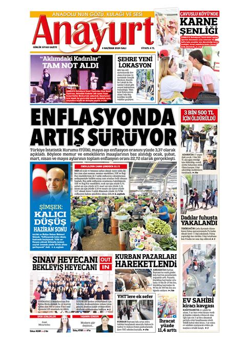 Anayurt Gazetesi 4 Haziran 2024 Salı Günü Manşeti