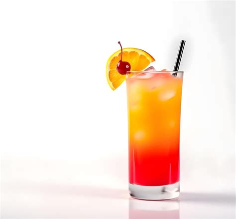 Tequila Sunrise Cocktail On White Background With Copy Space AI