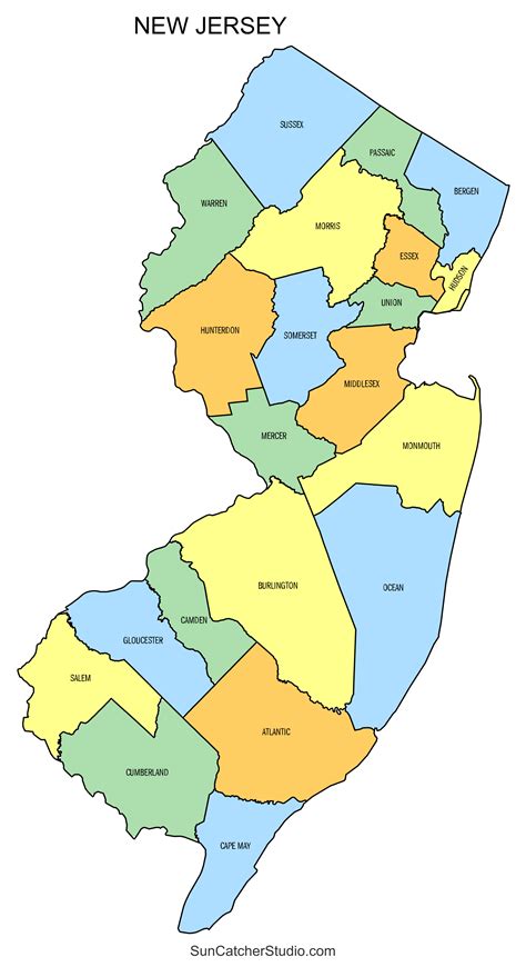 New Jersey County Map (Printable State Map with County Lines) – Free Printables, Lettering, SVG