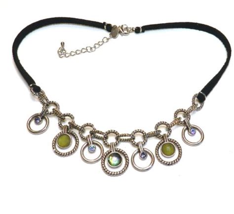 Lia Sophia Necklace Retired Silver Tone Blue Green Accents With