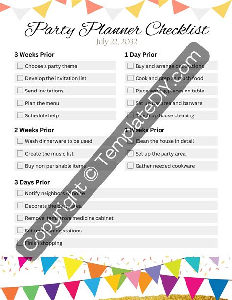 Party Planner Checklist Template Printable Pdf Word Excel