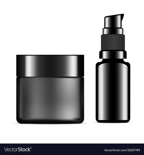 Black Round Cream Container Serum Pump Bottle Vector Image