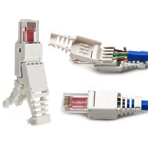 White Rj Tool Less Connector No Crimp Connectors Cctv Ethernet Cable