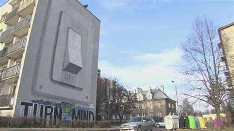 Katowice niezwykły mural 3D Abstrakcyjne wnętrze kamienicy TVN24