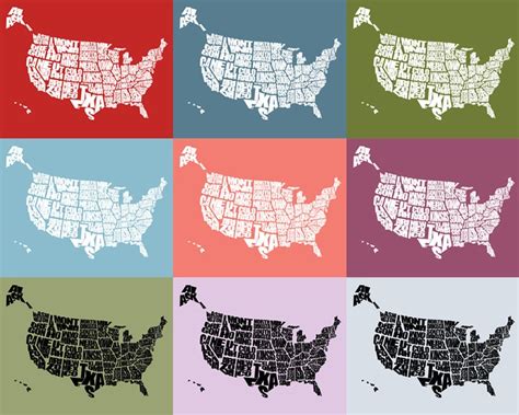 USA Word Map Typographical US Stencil Map Personalized - Etsy