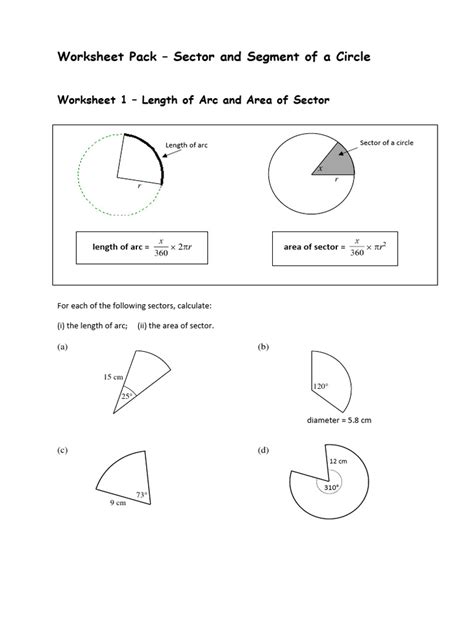 Sector And Segment Of A Circle Worksheets Pack Pdf Area Triangle