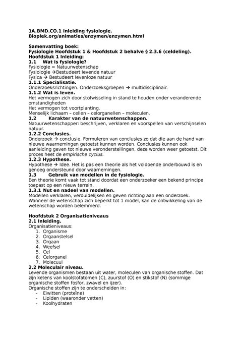 Blok 1A Uitwerking Biomedisch College 1 1A BMD CO Inleiding