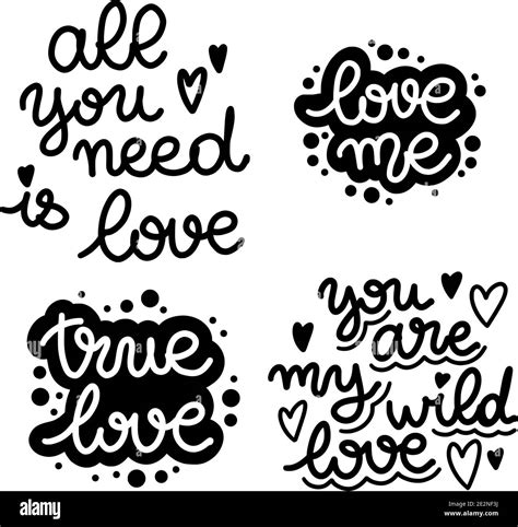 Vector Set Of Lettering About Love Valentines Day Black And White