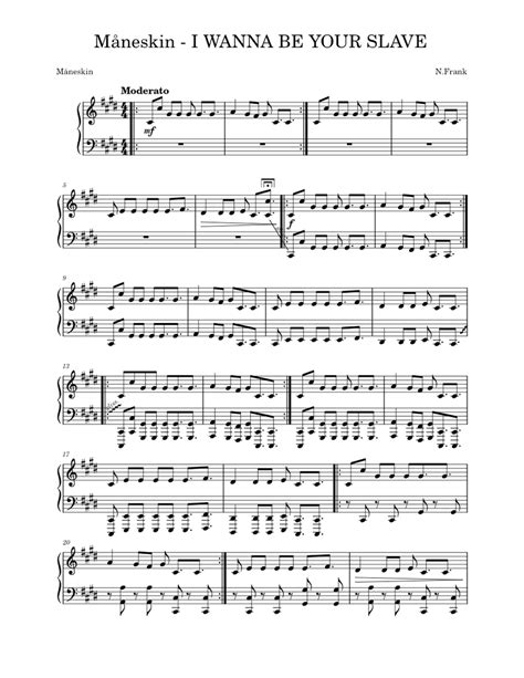 I Wanna Be Your Slave Måneskin Sheet Music For Piano Solo Easy