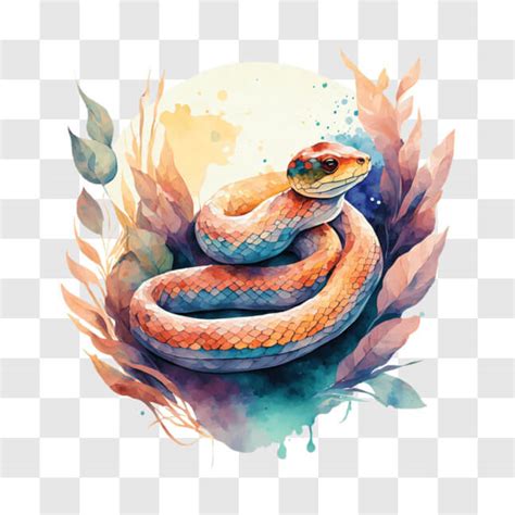 Descarga Pintura De Acuarela Colorida De Serpiente Sobre Hojas Y Flores