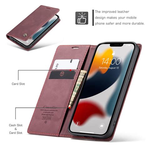 Caseme Iphone 13 Pro Wallet Kickstand Magnetic Case Red