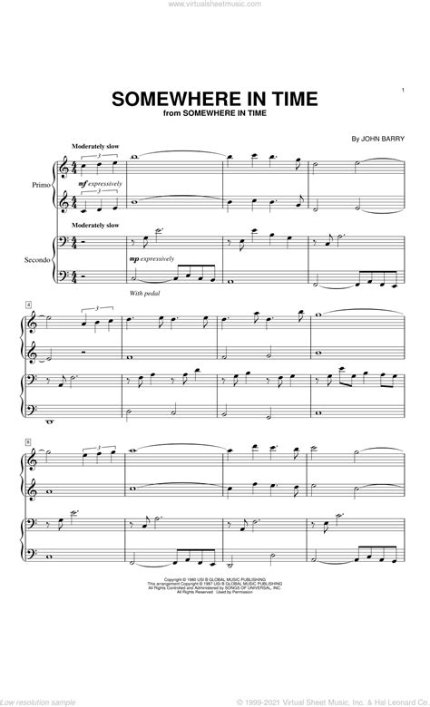 Barry Somewhere In Time Sheet Music For Piano Four Hands Pdf