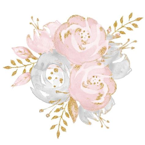 Pink And Grey Flowers With Gold Leaves