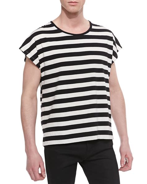 Lyst Saint Laurent Horizontal Stripe Short Sleeve Tshirt Blackwhite