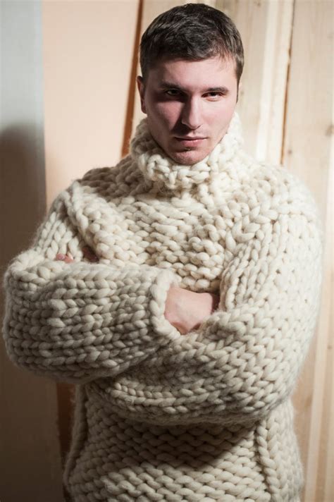 Super Chunky Knit Mens Sweater Big Knit Turtleneck Etsy