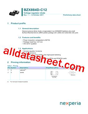 0110 Marking BZX884D C12 Datasheet PDF Nexperia B V All Rights