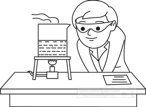 boy looking at experiment in lab black white outline - Classroom Clip Art