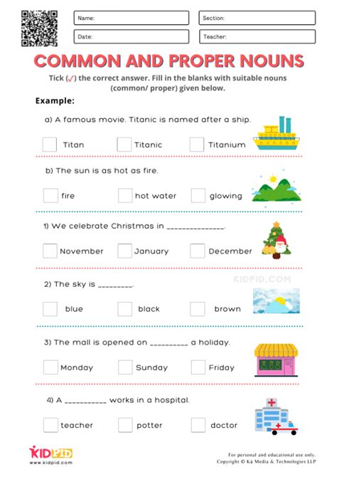 Common And Proper Nouns Worksheets Grade 4