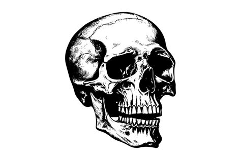 Premium Vector Human Skull In Woodcut Style Vector Engraving Sketch