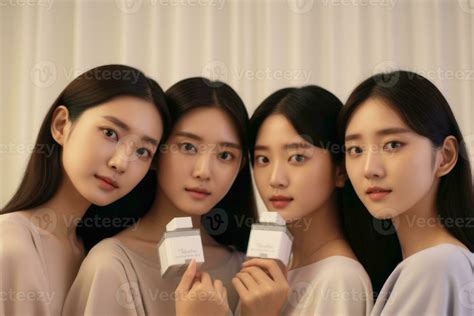 A Portrait Of A Group Of Asian Women With Clean Fresh Skin Each