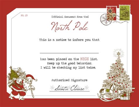 Santas Nice List Certificate