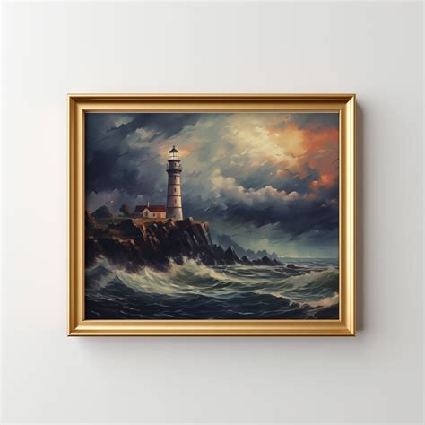 Lighthouse Storm Oil Painting Printable Picture - Etsy