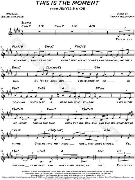 This Is The Moment From Jekyll And Hyde Sheet Music Leadsheet In E