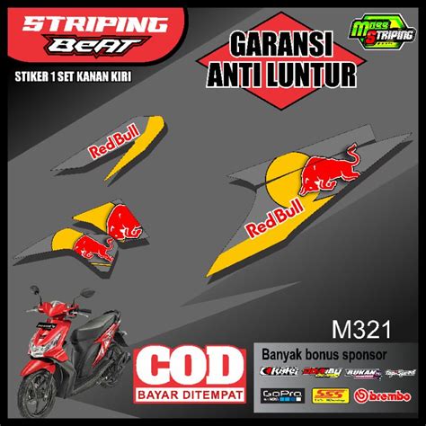 Jual Cod Stiker Striping Honda Beat Karbu Motif Tema Gambar Redbull