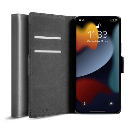 Olixar Genuine Leather Wallet Grey Case For Iphone Pro