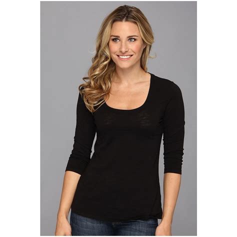 U Scoop Scoop Neckline Shirt Scoop Neck Tee Woman Long Sleeve Black