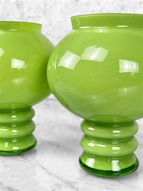 Mid Century Atomic Green Blown Art Glass Orb Vase A Pair Scranton Antiques