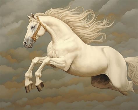 Premium AI Image | A painting of a white horse with a long mane and a ...