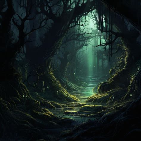 Premium AI Image | Dark and ominous forest with lurking creatures