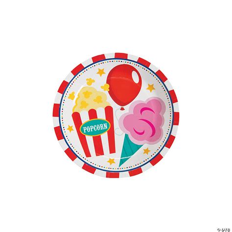 Carnival Party Popcorn Balloon Cotton Candy Paper Dessert Plates 8