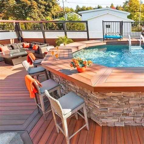 Above Ground Pool With Bar Built Around It Backyard Pool Small Backyard Pools Backyard Pool