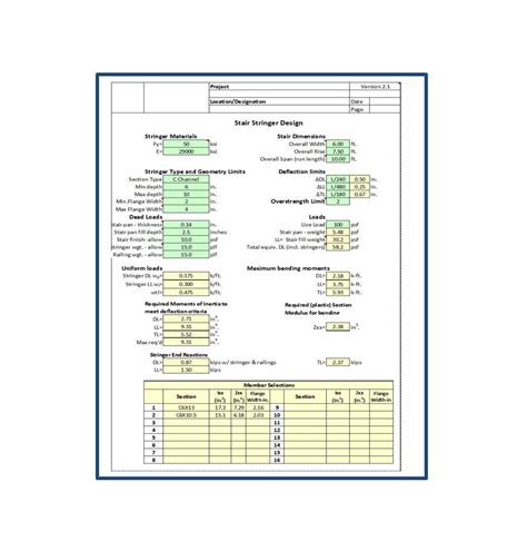 Stair Stringer Design Excel Sheet