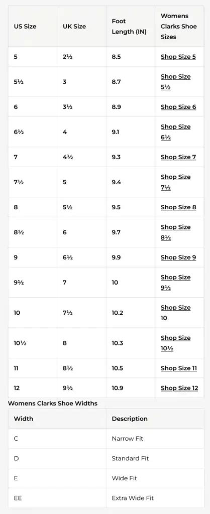 Clarks Size Chart - Clarks Size Calculator