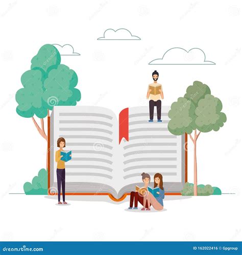 Group Of Students Reading Books In The Park Stock Vector Illustration