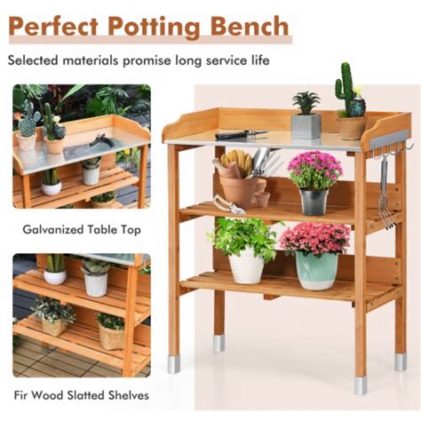 Garden Wooden Potting Bench Work Station Table Tool Storage Shelf Whook 1 Unit Frys Food Stores