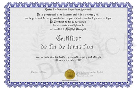 Certificat De Fin De Formation