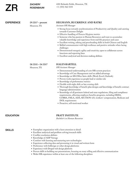 Hr Assistant Manager Resume Samples Velvet Jobs