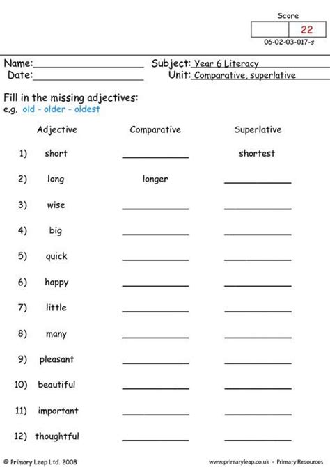 Comparative And Superlative Worksheet Grade