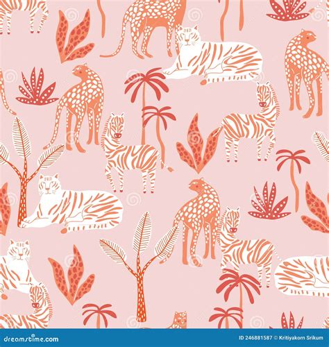 Cute Safari Wild Animal Seamless Pattern Vector Illustration Eps10