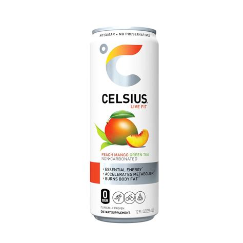 Celsius Peach Mango Green Tea Energy Drinks Beverages Pepsico