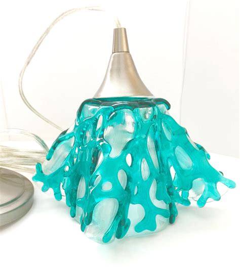 Coastal Coral Aqua Hanging Pendant Light For Kitchen Island Or Bathroom