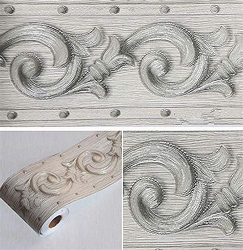 3d Elegant Grey Floral Wallpaper Border Peel And Stick Wall Decal