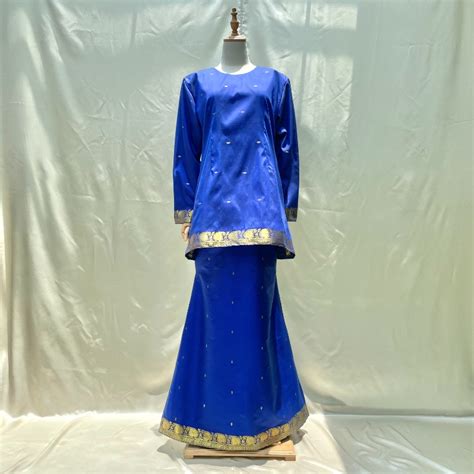 Baju Raya Plus Size Royal Blue Baju Kurung Moden Kain Duyung With