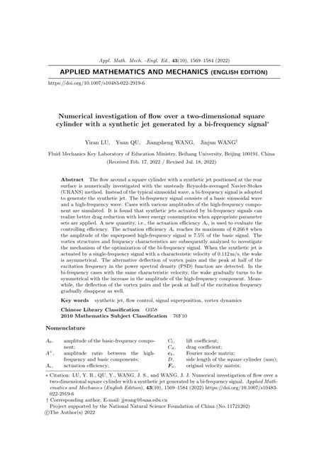 PDF Numerical Investigation Of Flow Over A Two Dimensional Square