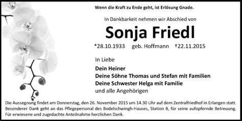 Traueranzeigen Von Sonja Friedl Trauer Nn De