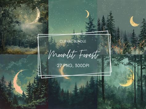 27 Moonlit Forest Watercolor Clipart, Watercolor Forest Background ...